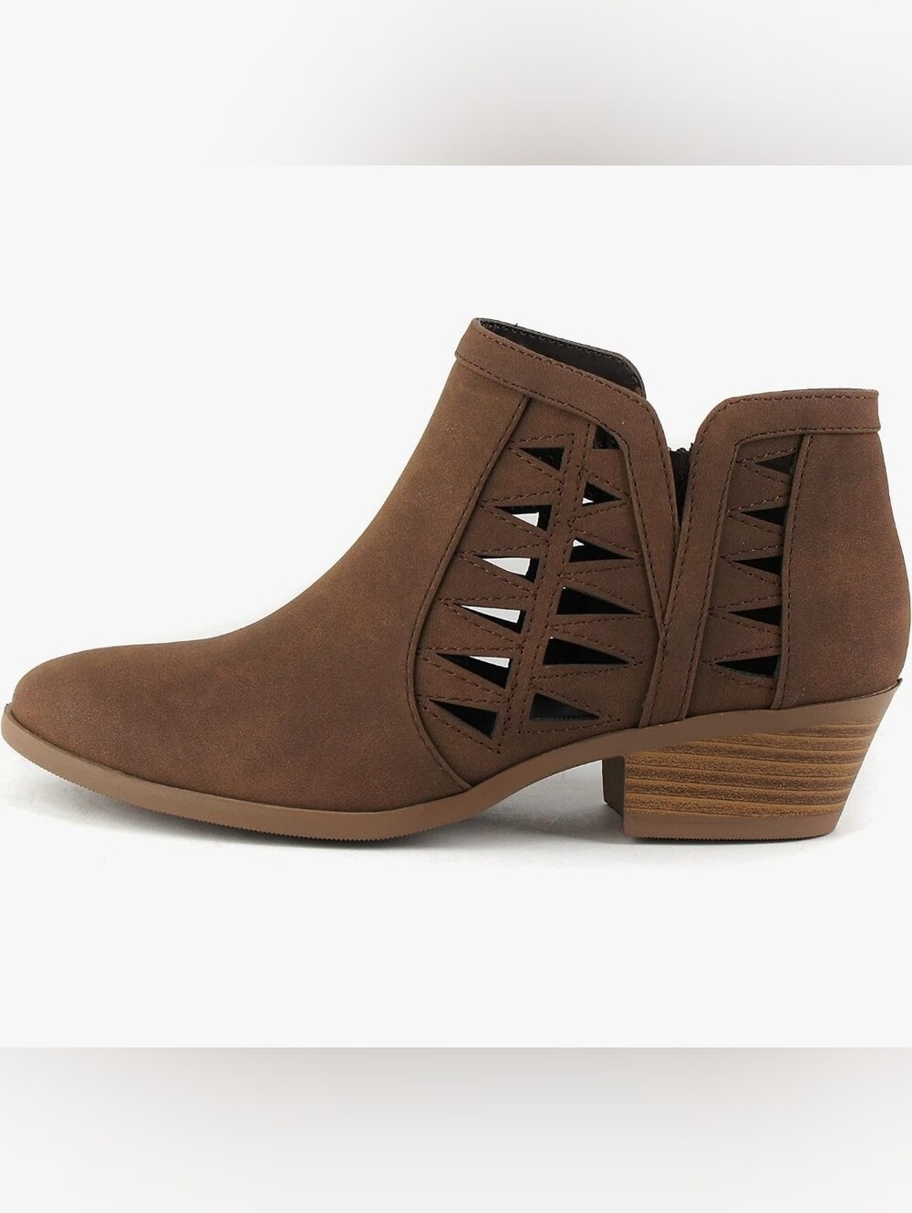Brown Cutout Low Heel Faux Suede Ankle Boot Women's Size 8.5
